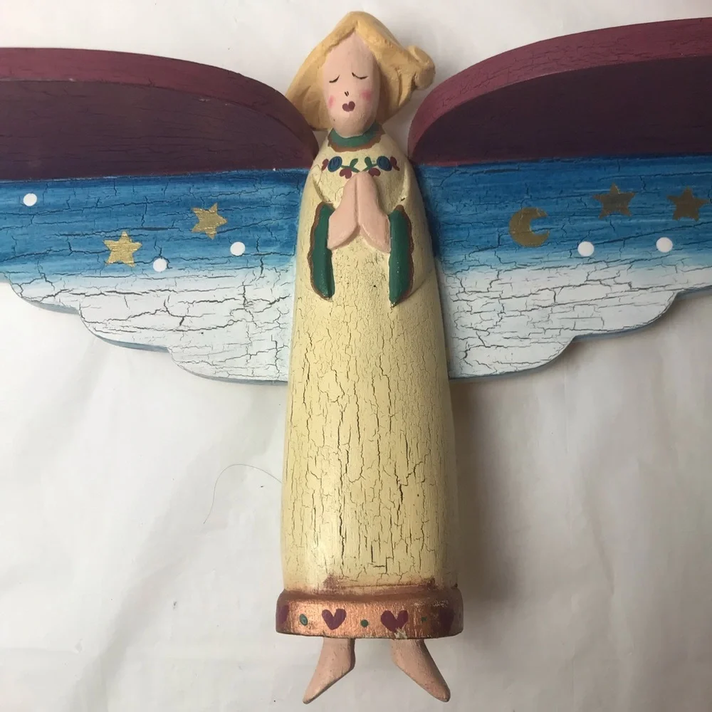 Whimsical Wooden Angel Decorative Shelf 17”